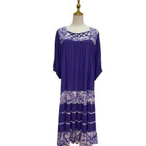 Draper’s & Damon Purple Rayon Tropical Ruffle Muumuu House Dress Women’s size 1X
